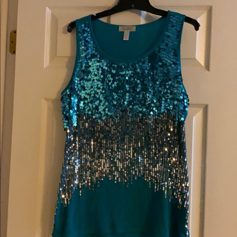 Dress Barn sequin tank, 1X, teal